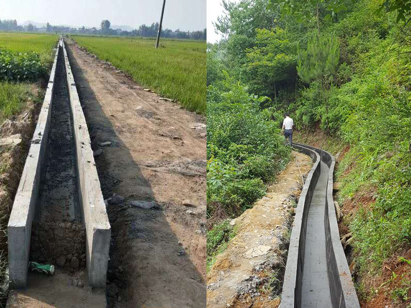 直立地面上懸空做混凝土水渠